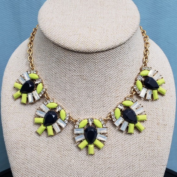 J. Crew Bright Yellow Opalescent Navy Statement Necklace - Picture 1 of 10